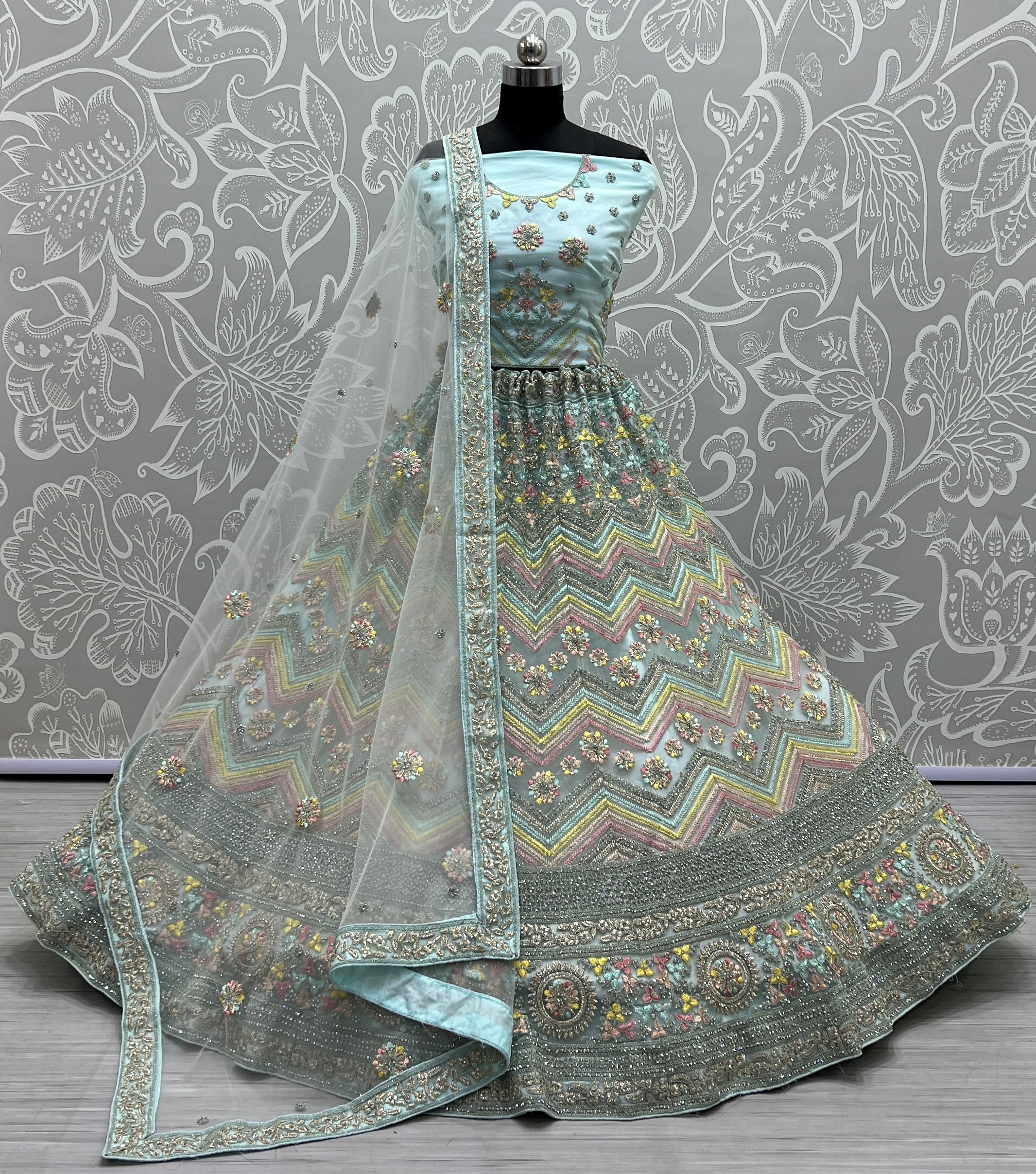 Thread embroidered combine with zari work lehenga choli